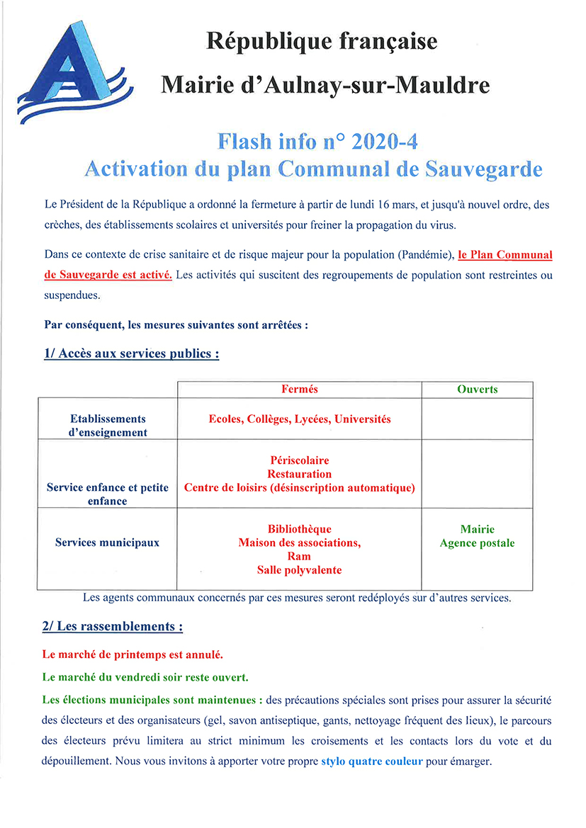 Activation du Plan Communal de Sauvegarde (Risque de Pandémie) Site officiel de la mairie d Activation du Plan Communal de Sauvegarde (Risque de Pandémie) Site officiel de la mairie d